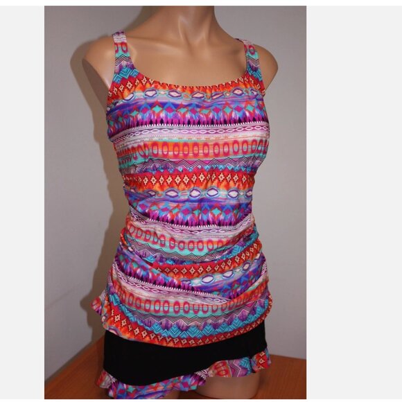 NWT Profile Swimsuit Tankini Bikini 2pc set Plus Sz 22W Multi Skirt - Picture 2 of 5